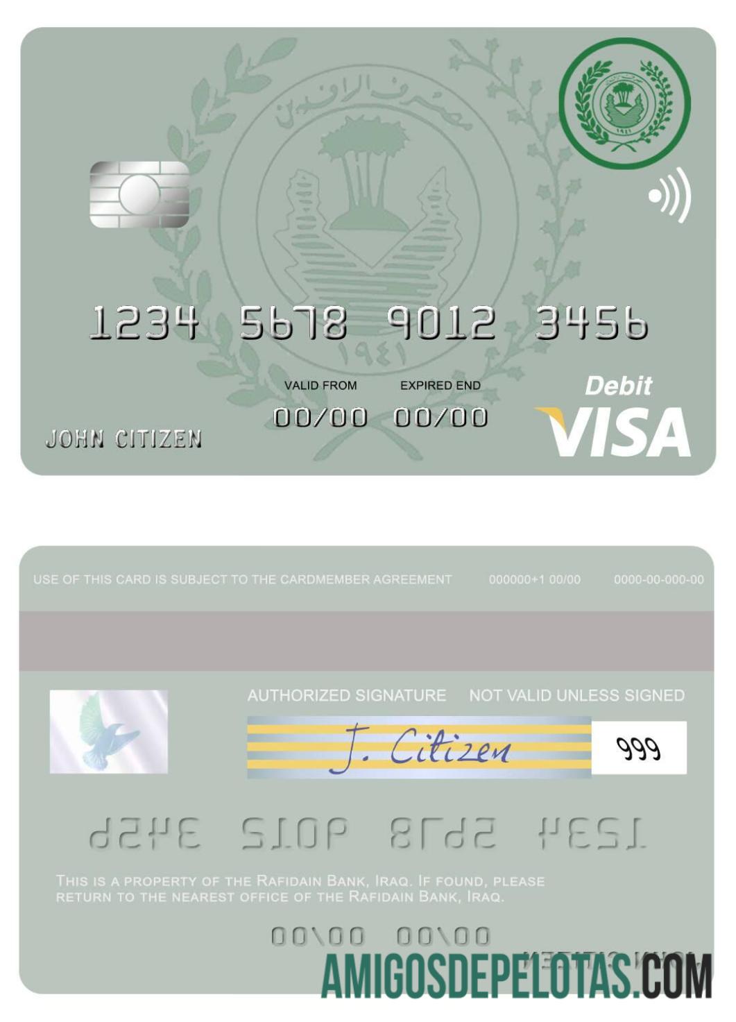 Cartão de débito Visa do Iraque Rafidian Bank exemplo